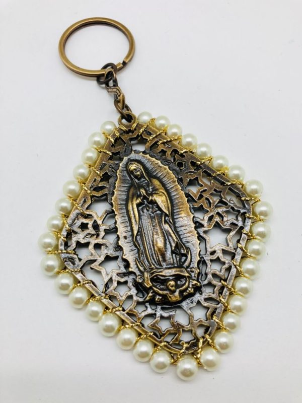 Llavero Virgen de Guadalupe rombo Bordado - Imagen 2